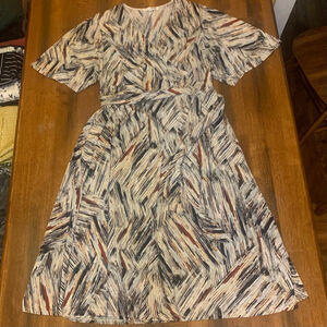 Sandra Darren Dress Medium Brown Cream Black MIDI tie Belt